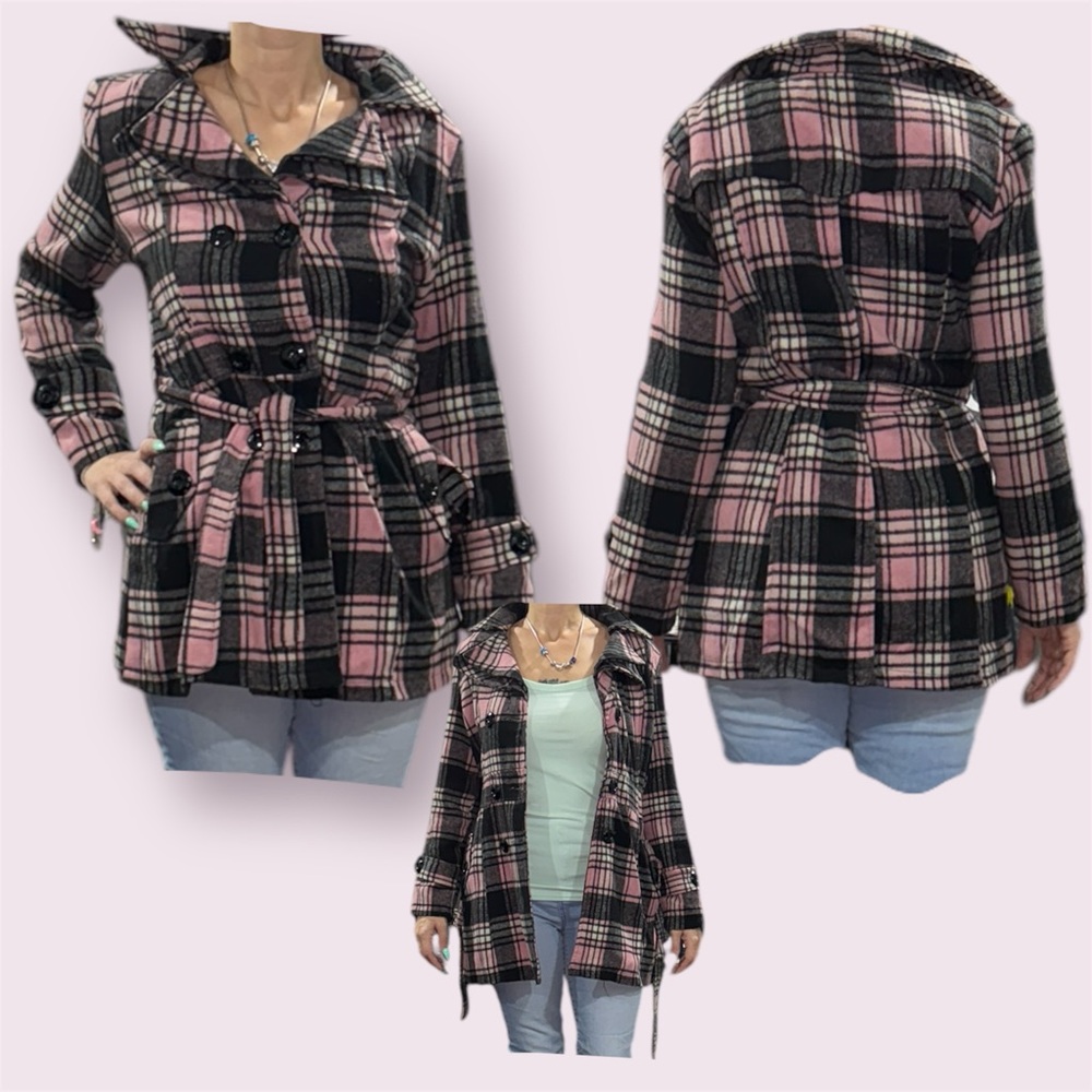 Plaid Women's Jacket - Pink and Black